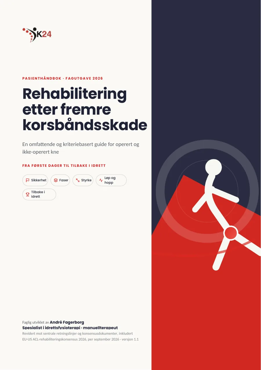 Forsiden til K24s pasienthåndbok om rehabilitering etter fremre korsbåndsskade